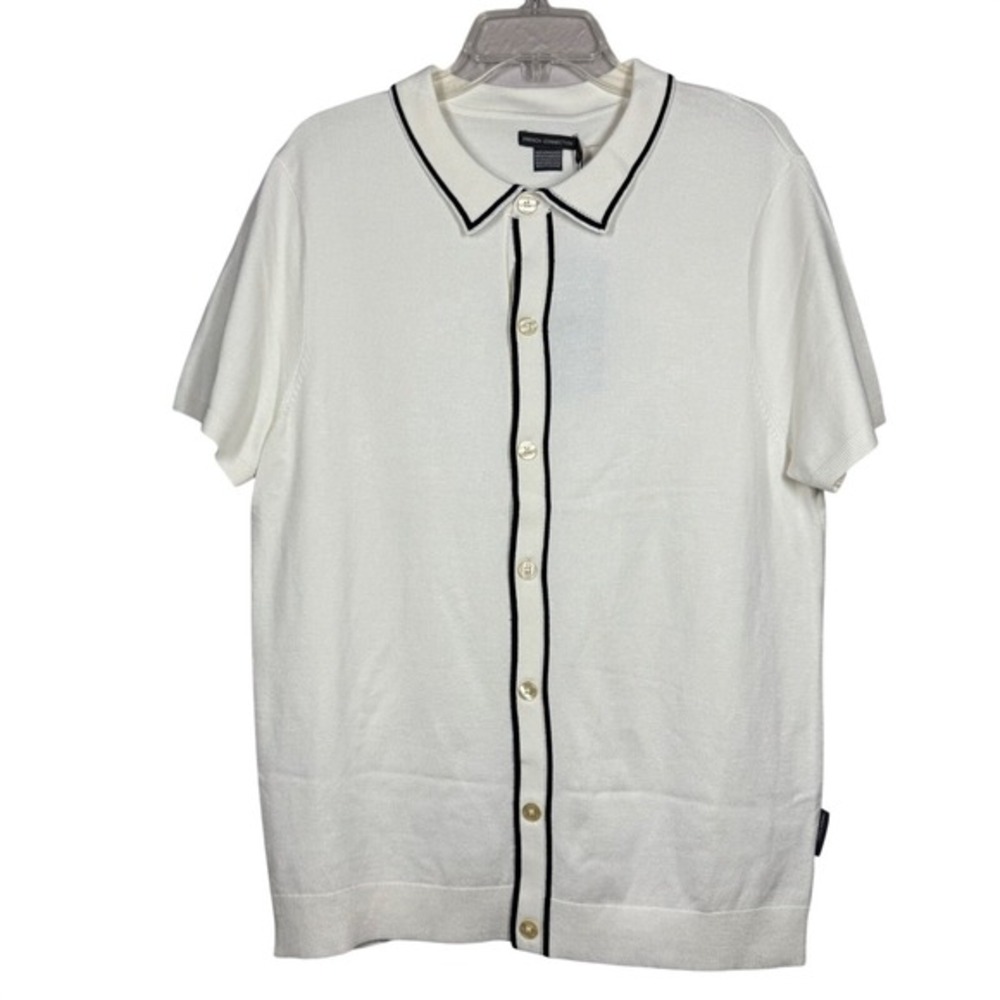 French Connection Men Large Shirt Knitwear Button Down Short Sleeve  White Black
